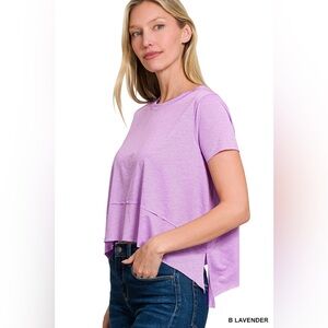 🆕 Zenana SHARK BITE SIDE SLIT SHORT SLEEVE TOP